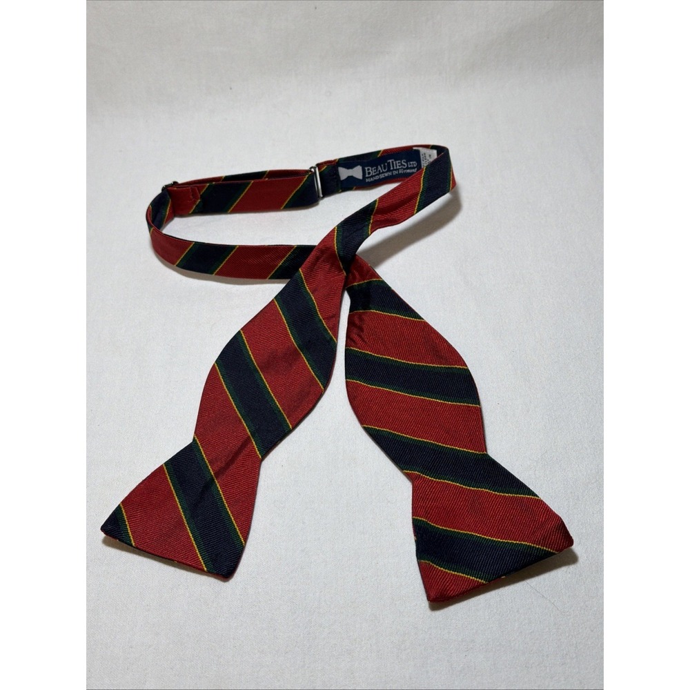 Beau Ties Vermont Silk Bow Tie Red Blue Stripe Self Tie USA 2.5 Classic